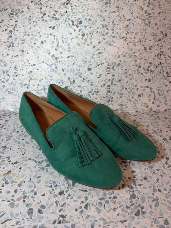 J.Crew Green Suede Tassel Loafers Size 7.5 Slip On Flats - Picture 2 of 6